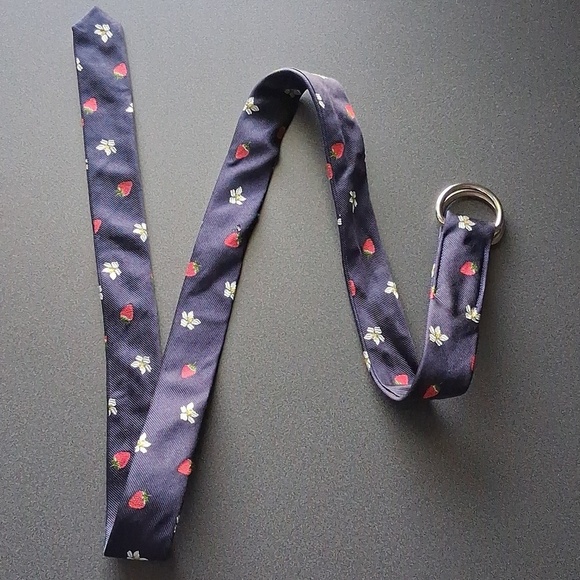 J.Crew M/L 100% SILK Navy Strawberry Belt New! Message W/ Requests!